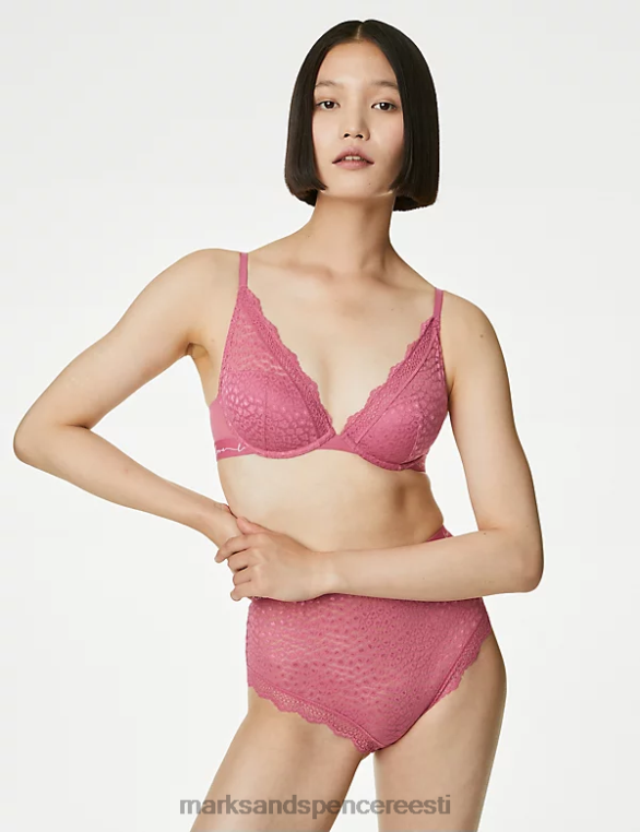 Riietus ee Marks & Spencer unisex 3-osalised pitsist ja võrgust kõrge vöökohaga Brasiilia püksid vaarikasegu NZTRN4678