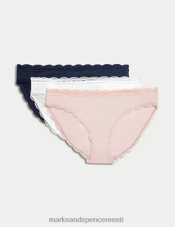 Riietus ee Marks & Spencer unisex 3-osalised puuvillased ja pitsilised bikiinipüksid pehme roosa NZTRN4295