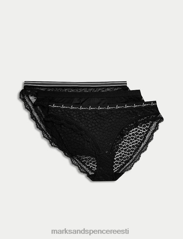 Riietus ee Marks & Spencer unisex 3 tk pitsist ja võrgust bikiinpüksid must NZTRN3905
