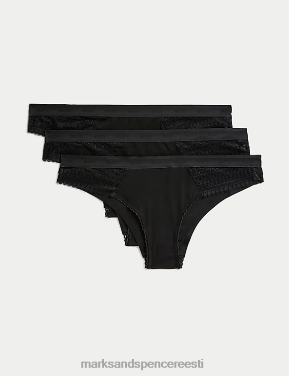 Riietus ee Marks & Spencer unisex 3 tk puuvillased brasiilia püksid must NZTRN4279