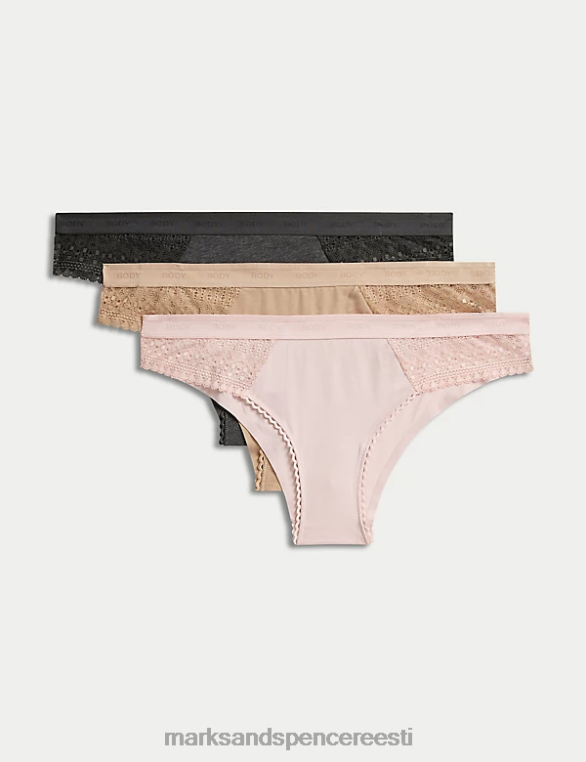 Riietus ee Marks & Spencer unisex 3 tk puuvillased brasiilia püksid pehme roosa NZTRN3870