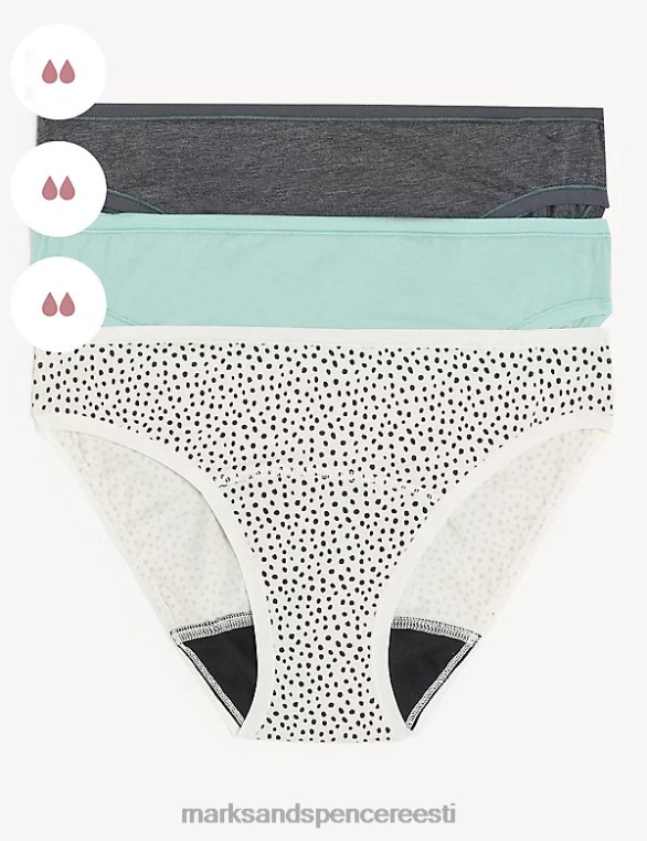 Riietus ee Marks & Spencer unisex 3pk mõõduka imavusega bikiinipüksid mereroheline NZTRN4659