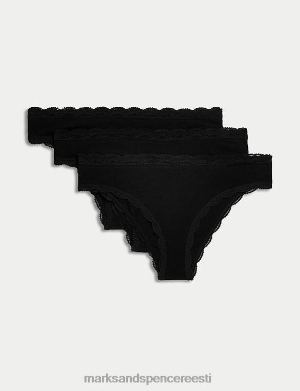 Riietus ee Marks & Spencer unisex 3pk puuvillased Brasiilia püksid must NZTRN3750