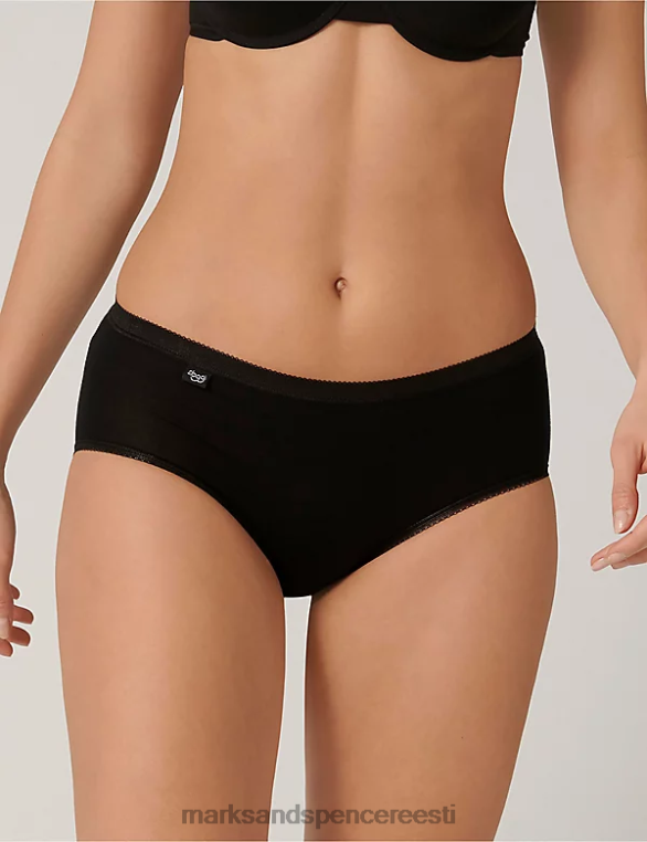 Riietus ee Marks & Spencer unisex 3pk puuvillased kõrge vöökohaga midipüksid must NZTRN4179