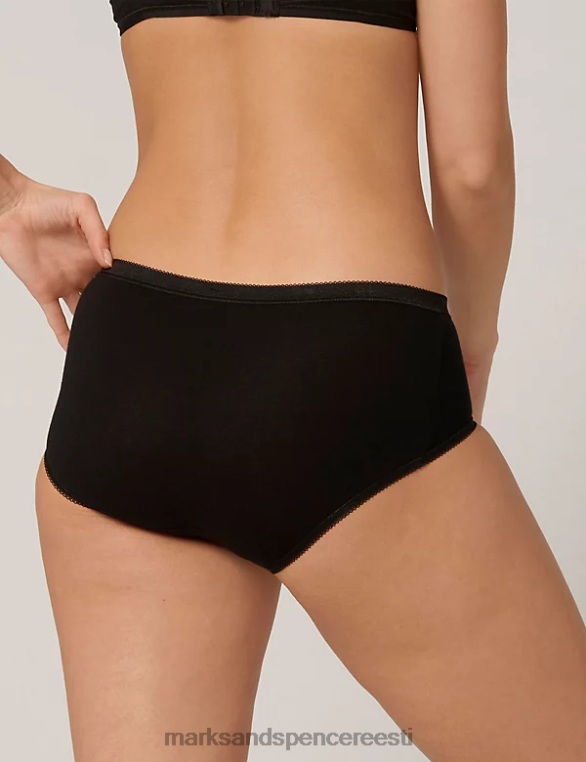 Riietus ee Marks & Spencer unisex 3pk puuvillased kõrge vöökohaga midipüksid must NZTRN4179