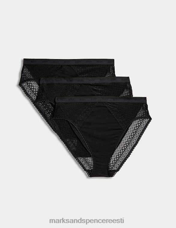 Riietus ee Marks & Spencer unisex 3pk puuvillased kõrge vöökohaga püksid must NZTRN4421