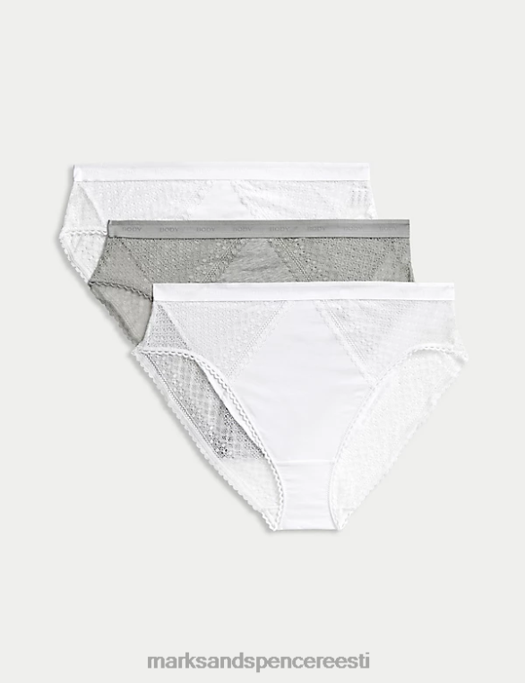 Riietus ee Marks & Spencer unisex 3pk puuvillased kõrge vöökohaga püksid valge segu NZTRN3982