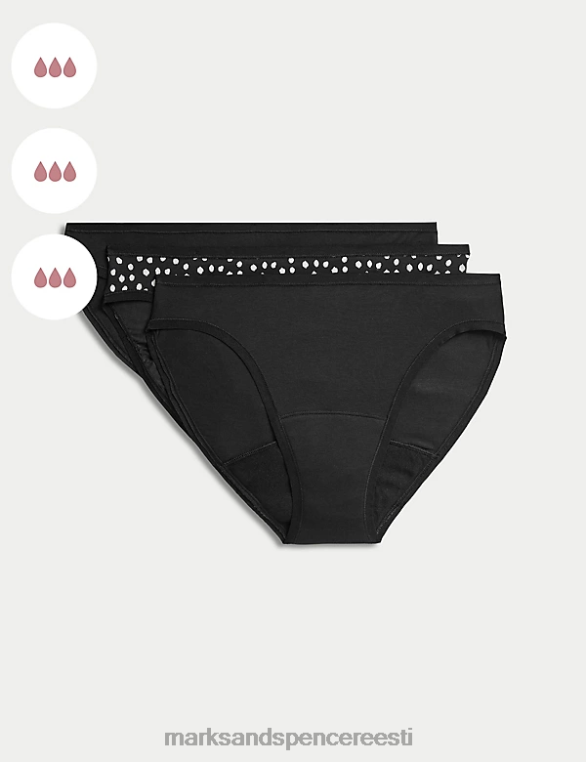Riietus ee Marks & Spencer unisex 3pk suure imavusega kõrge sääre perioodi püksid must segu NZTRN4419