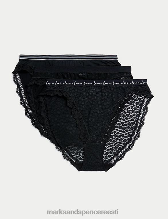 Riietus ee Marks & Spencer unisex 3pk võrk- ja pitsist kõrge säärega püksid must NZTRN4273