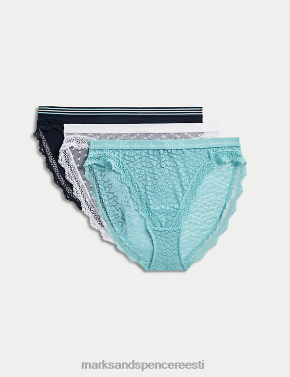 Riietus ee Marks & Spencer unisex 3pk võrk- ja pitsist kõrge säärega püksid türkiissinine segu NZTRN4660