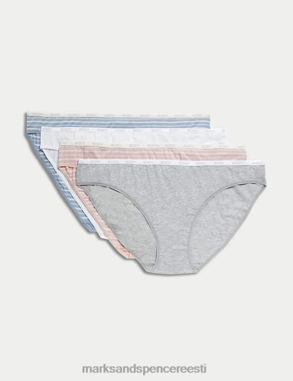 Riietus ee Marks & Spencer unisex 4pk supima puuvillased rikkalikud bikiinipüksid helesinine segu NZTRN4164