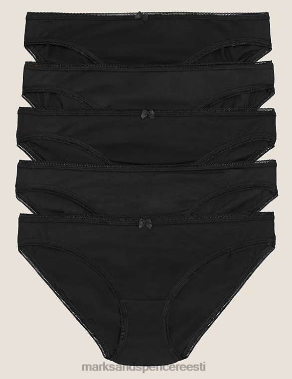 Riietus ee Marks & Spencer unisex 5 tk puuvillased lycra bikiinpüksid must NZTRN4174