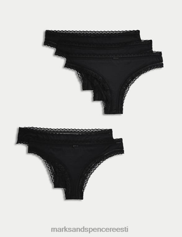 Riietus ee Marks & Spencer unisex 5pk mikrokiust ja pitsist Brasiilia püksid must NZTRN4701
