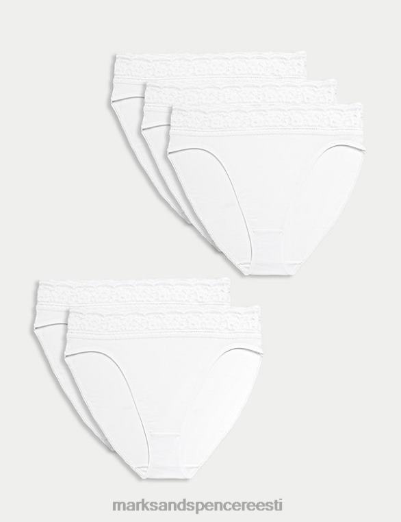 Riietus ee Marks & Spencer unisex 5pk puuvillased kõrge vöökohaga püksid valge NZTRN4646