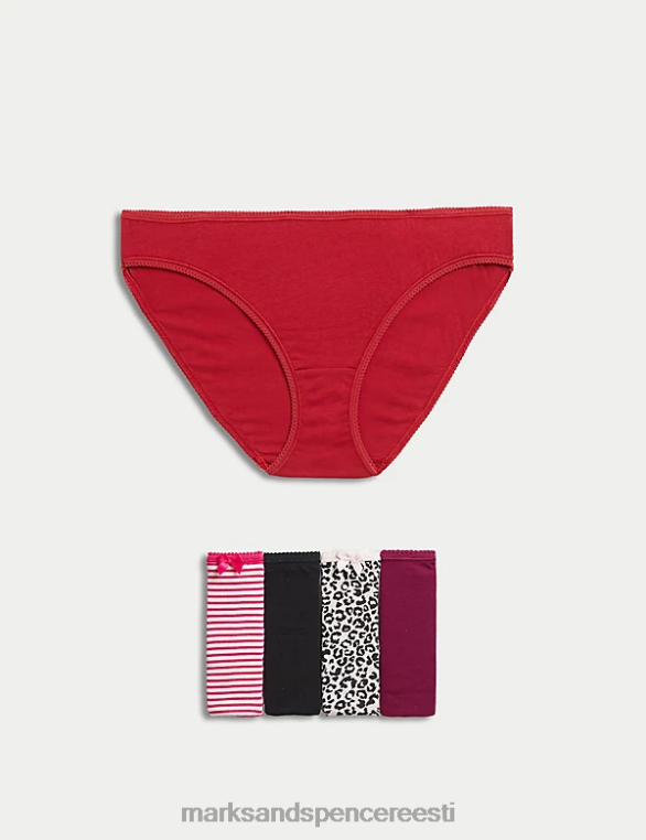 Riietus ee Marks & Spencer unisex 5pk puuvillased lükratrükiga bikiinipüksid erkroosa segu NZTRN4082