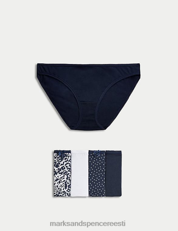 Riietus ee Marks & Spencer unisex 5pk puuvillased lükratrükiga bikiinipüksid mereväe segu NZTRN3764