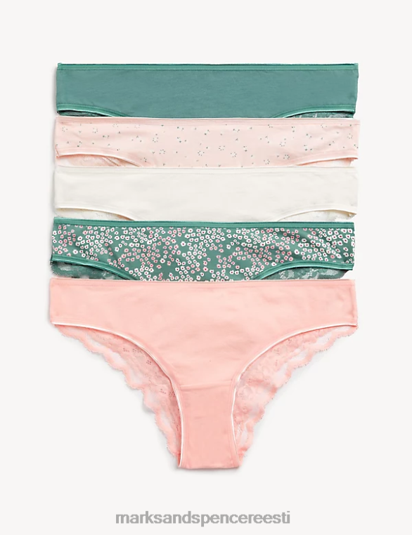 Riietus ee Marks & Spencer unisex 5pk puuvillased rikkaliku trükiga Brasiilia püksid pajuroheline NZTRN4300