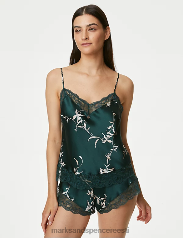 Riietus ee Marks & Spencer unisex Cassia siidist ja pitsist prantsuse püksid roheline segu NZTRN3707