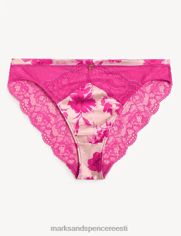 Riietus ee Marks & Spencer unisex laylani siidist ja pitsist kõrged püksid roosa segu NZTRN4554