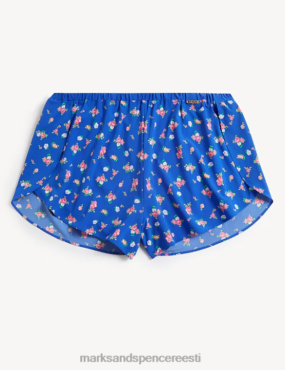 Riietus ee Marks & Spencer unisex lillemustriga kõrge vöökohaga prantsuse püksid sinine segu NZTRN4358