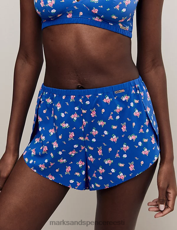 Riietus ee Marks & Spencer unisex lillemustriga kõrge vöökohaga prantsuse püksid sinine segu NZTRN4358
