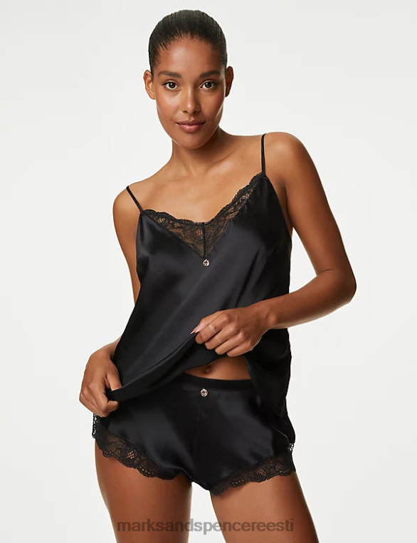 Riietus ee Marks & Spencer unisex siidist ja pitsist prantsuse püksid must NZTRN4457