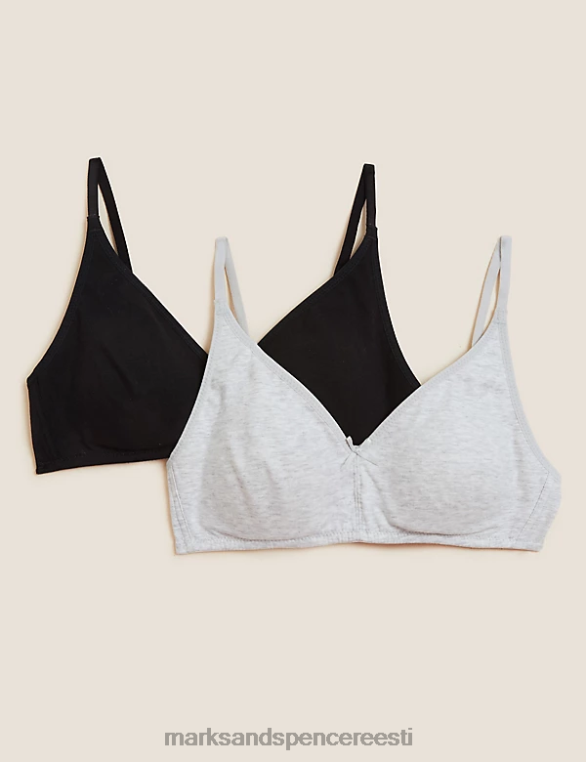 Riietus ee Marks & Spencer unisex 2pk juhtmeta bralette esimene rinnahoidja must/hall NZTRN4367