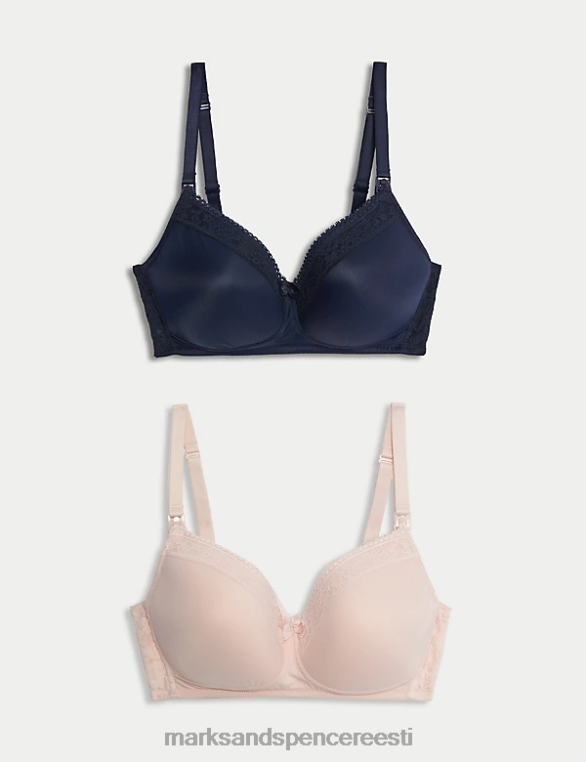 Riietus ee Marks & Spencer unisex 2pk raseda pitsiga kaunistatud rinnahoidjad mereväe segu NZTRN4425