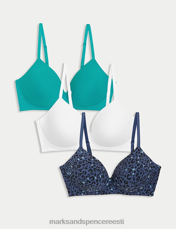 Riietus ee Marks & Spencer unisex 3-osaline puuvillane traadita t-särgi rinnahoidja tumesinine segu NZTRN4520