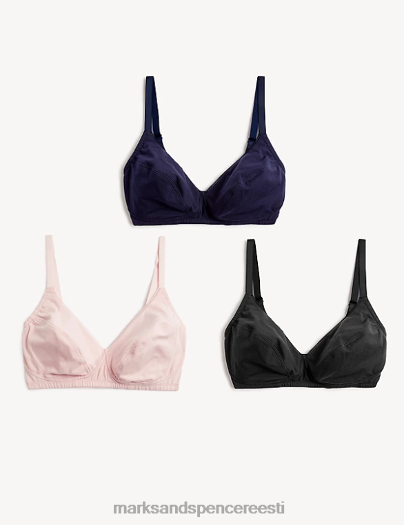 Riietus ee Marks & Spencer unisex 3-osalised puuvillased traadita täistopsilised rinnahoidjad mereväe segu NZTRN3918