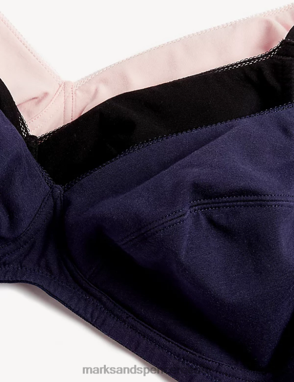 Riietus ee Marks & Spencer unisex 3-osalised puuvillased traadita täistopsilised rinnahoidjad mereväe segu NZTRN3918