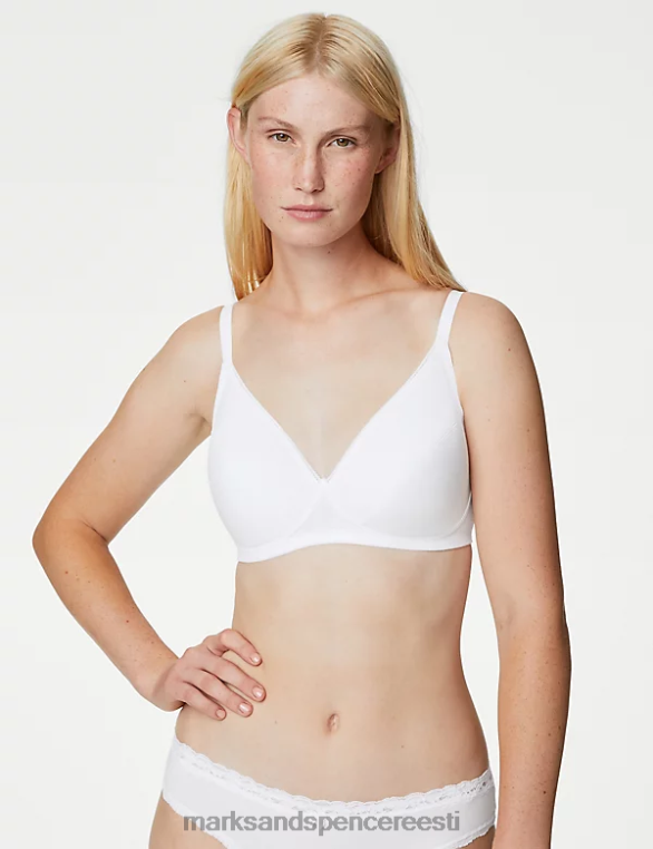 Riietus ee Marks & Spencer unisex 3-osalised puuvillased traadita täistopsilised rinnahoidjad valge segu NZTRN3681