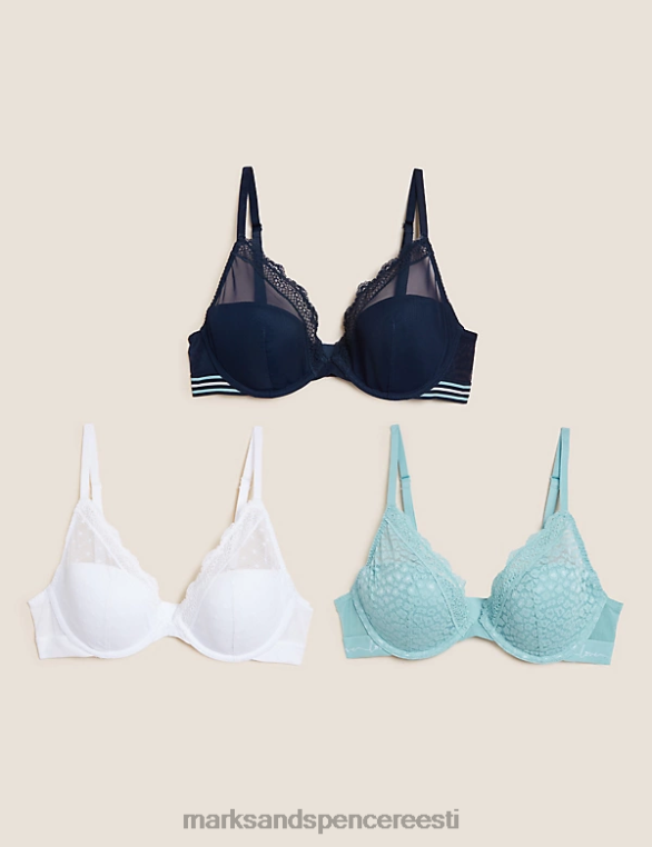 Riietus ee Marks & Spencer unisex 3 tk pitsiga traadiga sukeldusrinnahoidjad türkiissinine segu NZTRN4261