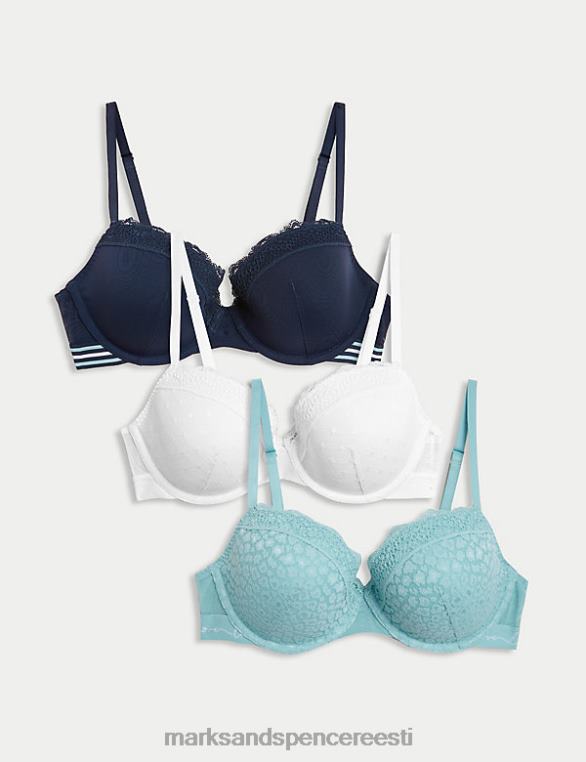 Riietus ee Marks & Spencer unisex 3 tk pitsist ja võrgust juhtmega rõdurinnahoidjad türkiissinine segu NZTRN3948