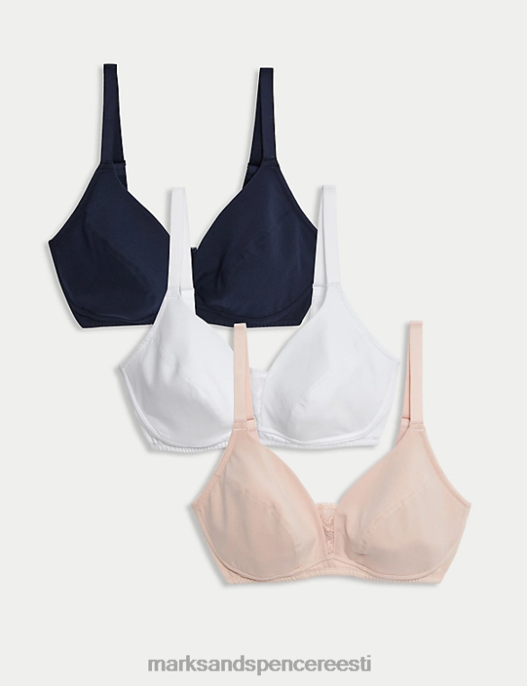 Riietus ee Marks & Spencer unisex 3 tk puuvillast ja pitsist traadita täistopsilised rinnahoidjad pehme roosa NZTRN3686