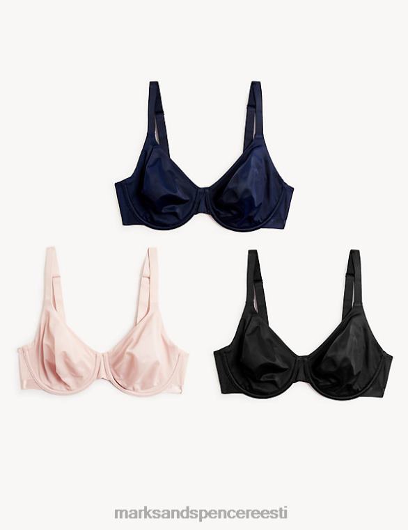 Riietus ee Marks & Spencer unisex 3pk juhtmega täistopsilised rinnahoidjad mereväe segu NZTRN3949