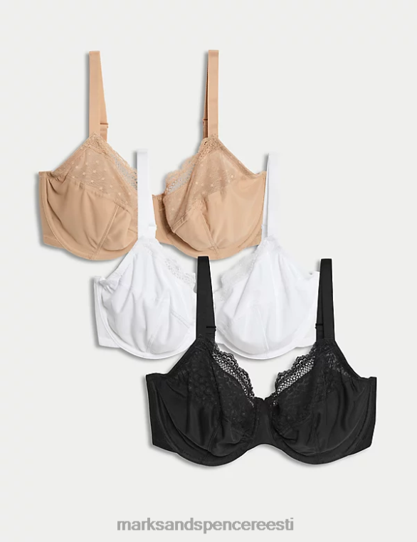 Riietus ee Marks & Spencer unisex 3pk juhtmega täistopsilised rinnahoidjad must segu NZTRN4525