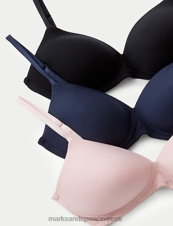 Riietus ee Marks & Spencer unisex 3pk juhtmeta t-särgi rinnahoidjad pehme roosa NZTRN3974