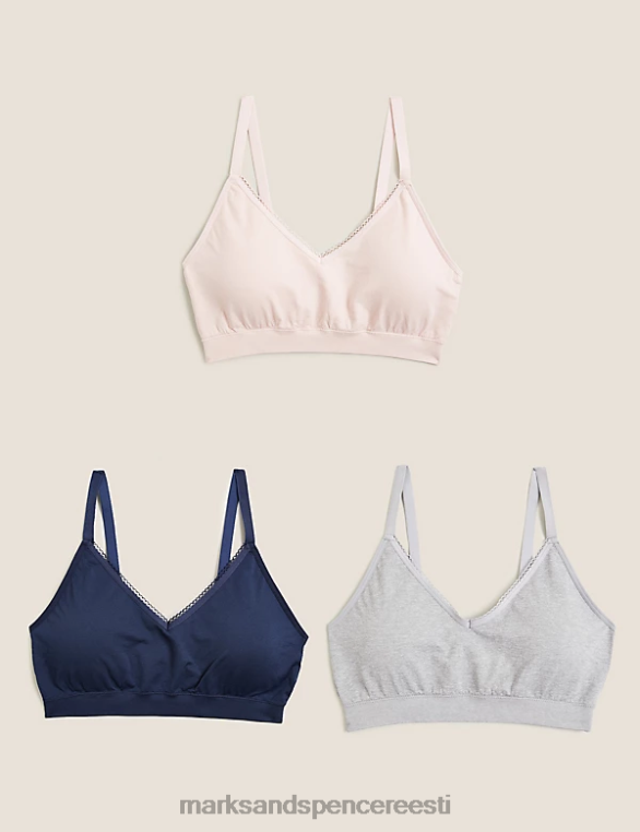 Riietus ee Marks & Spencer unisex 3pk õmblusteta juhtmeta braletid pehme roosa NZTRN4113