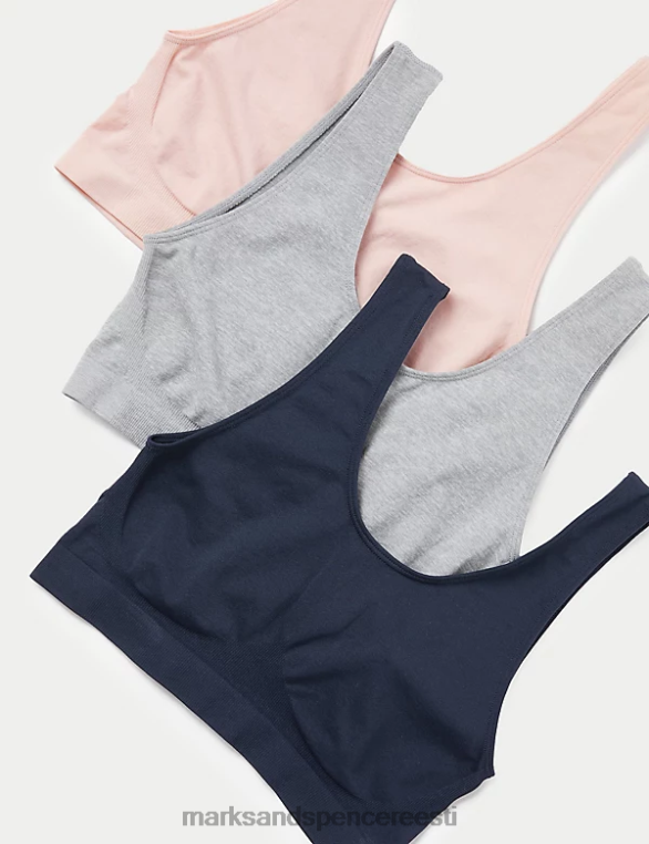 Riietus ee Marks & Spencer unisex 3pk õmblusteta juhtmeta crop topsid heleroosa segu NZTRN4192