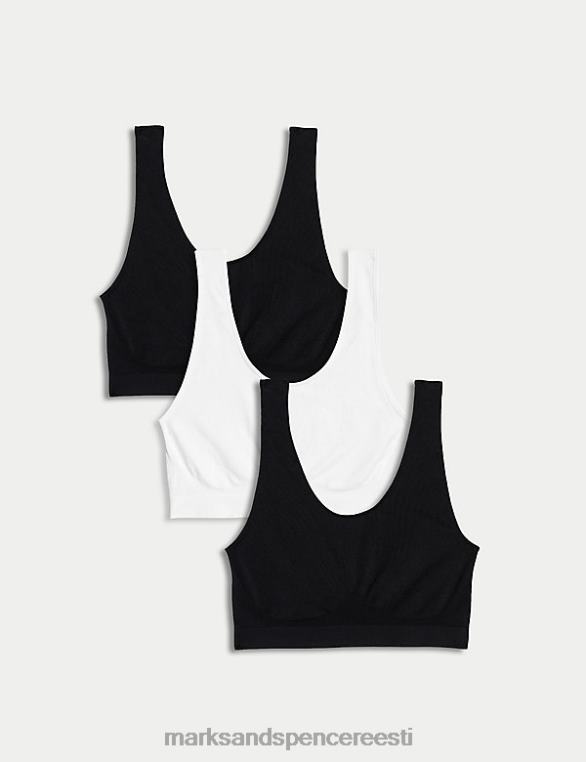 Riietus ee Marks & Spencer unisex 3pk õmblusteta juhtmeta crop topsid valge must NZTRN4605