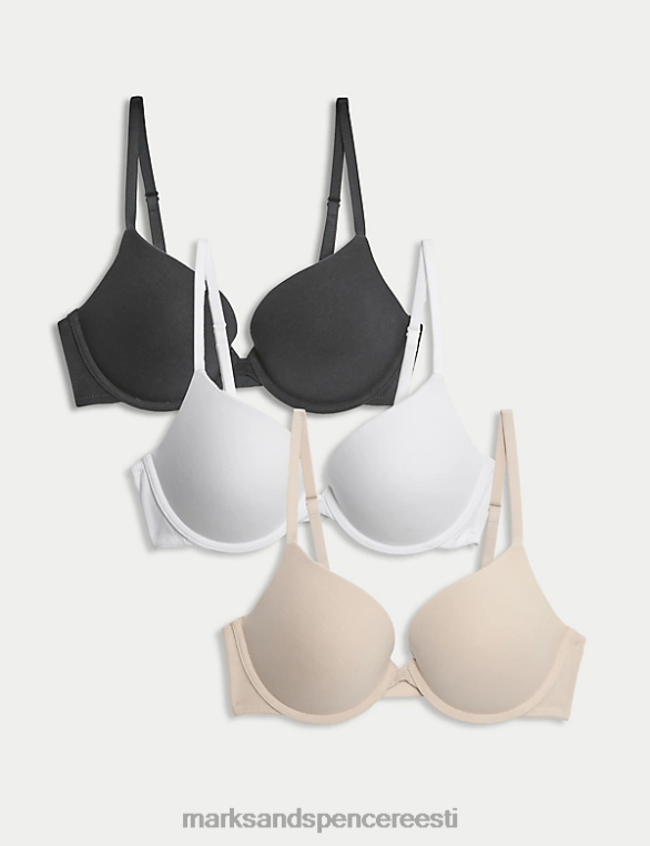 Riietus ee Marks & Spencer unisex 3pk puuvillased traadiga push-up rinnahoidjad opaliini segu NZTRN4058