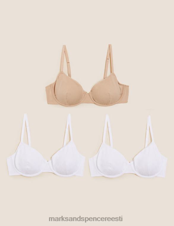 Riietus ee Marks & Spencer unisex 3pk puuvillased traadiga täistopsilised rinnahoidjad valge segu NZTRN3862