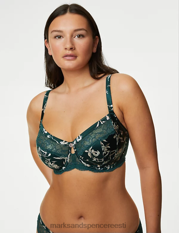 Riietus ee Marks & Spencer unisex cassia siidist ja pitsist juhtmega minimeeriv rinnahoidja roheline segu NZTRN4269