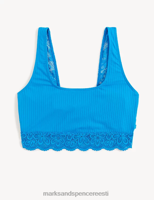 Riietus ee Marks & Spencer unisex cleo ribi ja pitsiga traadita crop top särav türkiissinine NZTRN3904