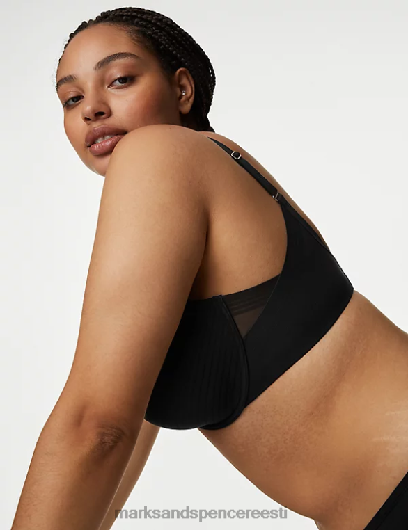 Riietus ee Marks & Spencer unisex kujuga määratletud triibuline traadiga t-särgi rinnahoidja must NZTRN4154