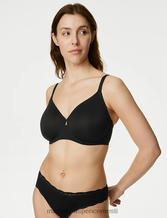 Riietus ee Marks & Spencer unisex lahe mugav puuvillane rikas minimeeritav rinnahoidja must NZTRN4038