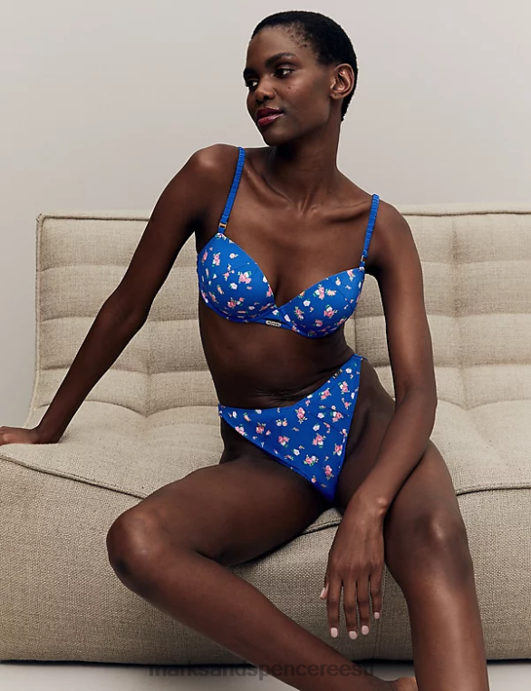 Riietus ee Marks & Spencer unisex lillemustriga juhtmega rõdurinnahoidja sinine segu NZTRN4088