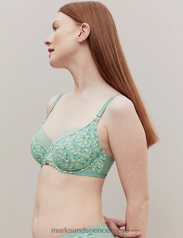 Riietus ee Marks & Spencer unisex lillemustriga juhtmega täistops rinnahoidja roheline segu NZTRN4359