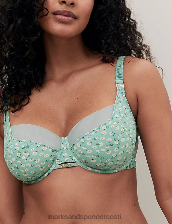 Riietus ee Marks & Spencer unisex lillemustriga juhtmega täistops rinnahoidja roheline segu NZTRN4369